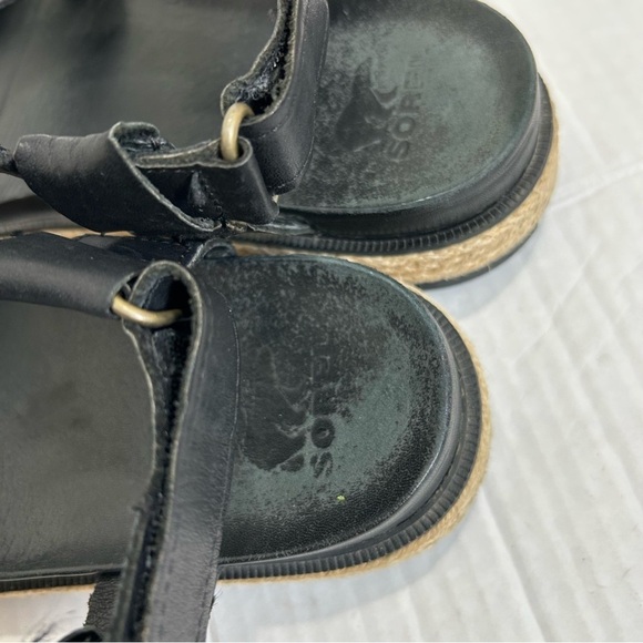 Sorel Roaming Criss Cross Sandals Jute Black Leather Size 8 Espadrille Summer - Picture 5 of 10